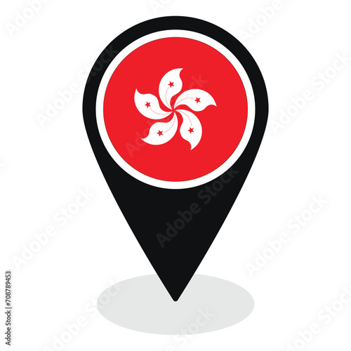 Hong Kong flag on map pinpoint icon isolated. Flag of Hong Kong
