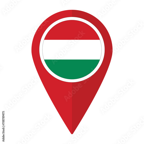 Canvas Print Hungary flag on map pinpoint icon isolated. Flag of Hungary