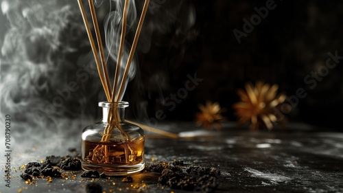 Aromatic diffuser with smoke on a dark background photo