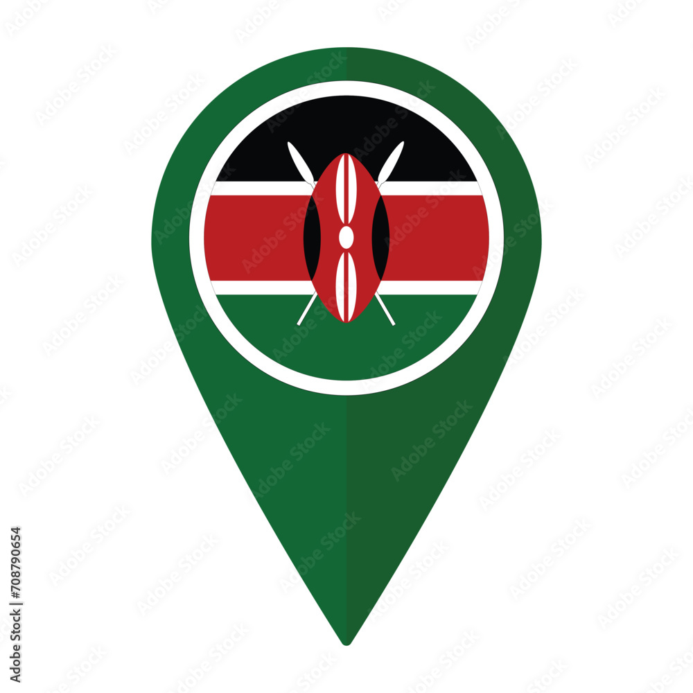 Kenya flag on map pinpoint icon isolated. Flag of Kenya Kenya flag on map pinpoint icon isolated. Flag of Kenya