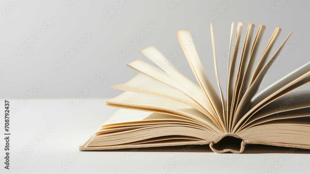 Fototapeta premium Open book with pages fanned on a light background