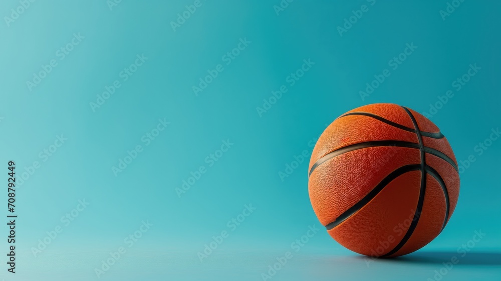 Orange basketball on a bright blue background with a long shadow