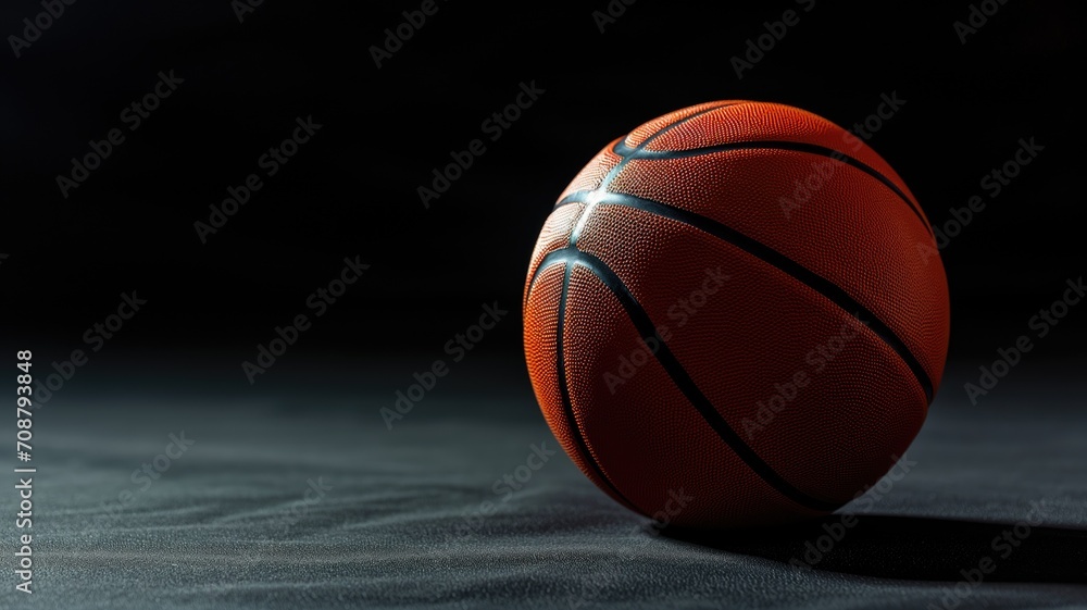 Basketball on a dark surface with focused lighting