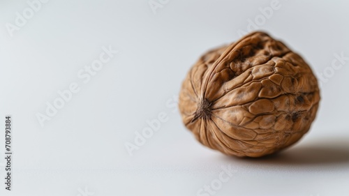 A single walnut on a minimalist white background