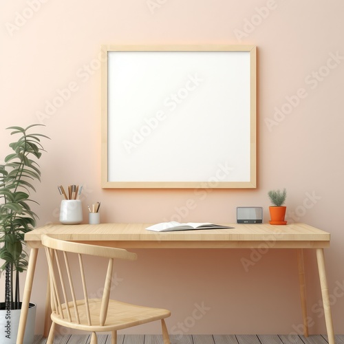 Desk With Plant and Picture Frame