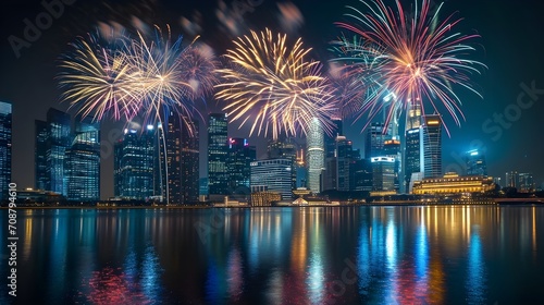 Skyline Spectacle: Fireworks Illuminating the City with Vibrant Light Trails