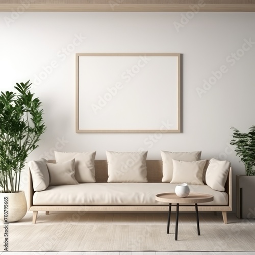 Cozy Living Room With Couch, Table, and Potted Plants