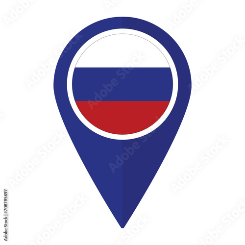 Russia flag on map pinpoint icon isolated. Flag of Russia