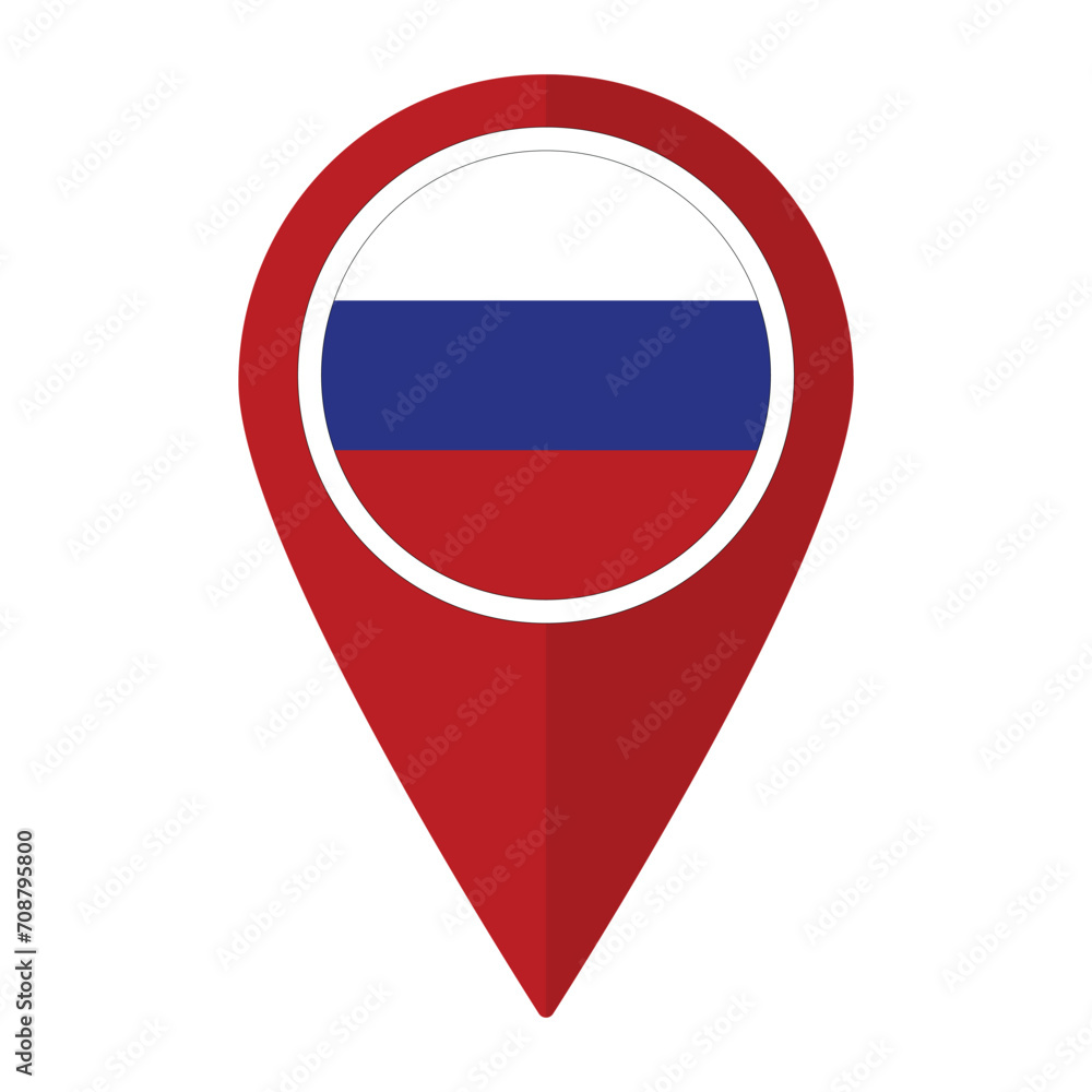 Russia flag on map pinpoint icon isolated. Flag of Russia Russia flag on map pinpoint icon isolated. Flag of Russia