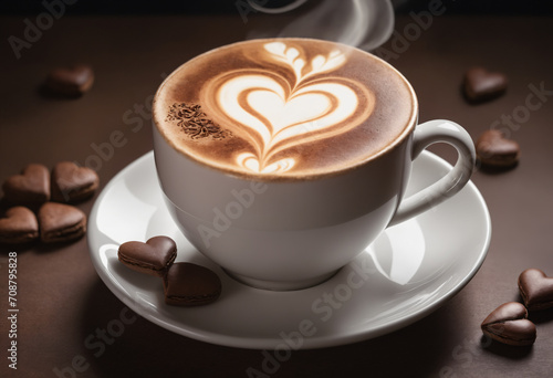 Coffee cup with heart-shaped cookies.