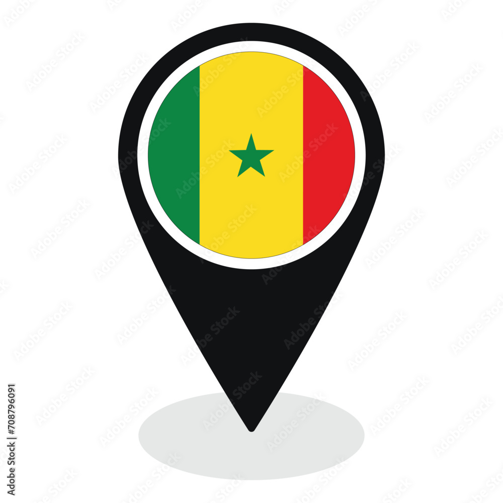 Senegal flag on map pinpoint icon isolated. Flag of Senegal Senegal flag on map pinpoint icon isolated. Flag of Senegal