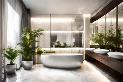 modern bathroom interior with bathtub © Pareshy