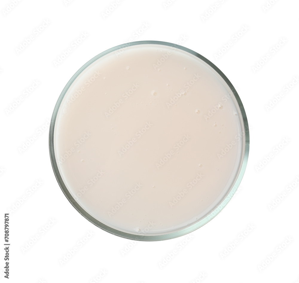Petri dish with colorful liquid sample on white background, top view Petri dish with colorful liquid sample on white background, top view