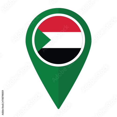 Sudan flag on map pinpoint icon isolated. Flag of Sudan