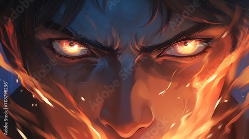 Close Up of Person With Fiery Eyes, Anime Illustration photo
