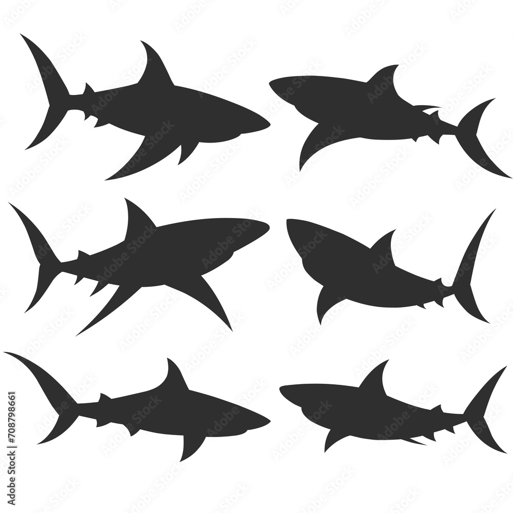 Set of sharks silhouette illustration Set of sharks silhouette illustration