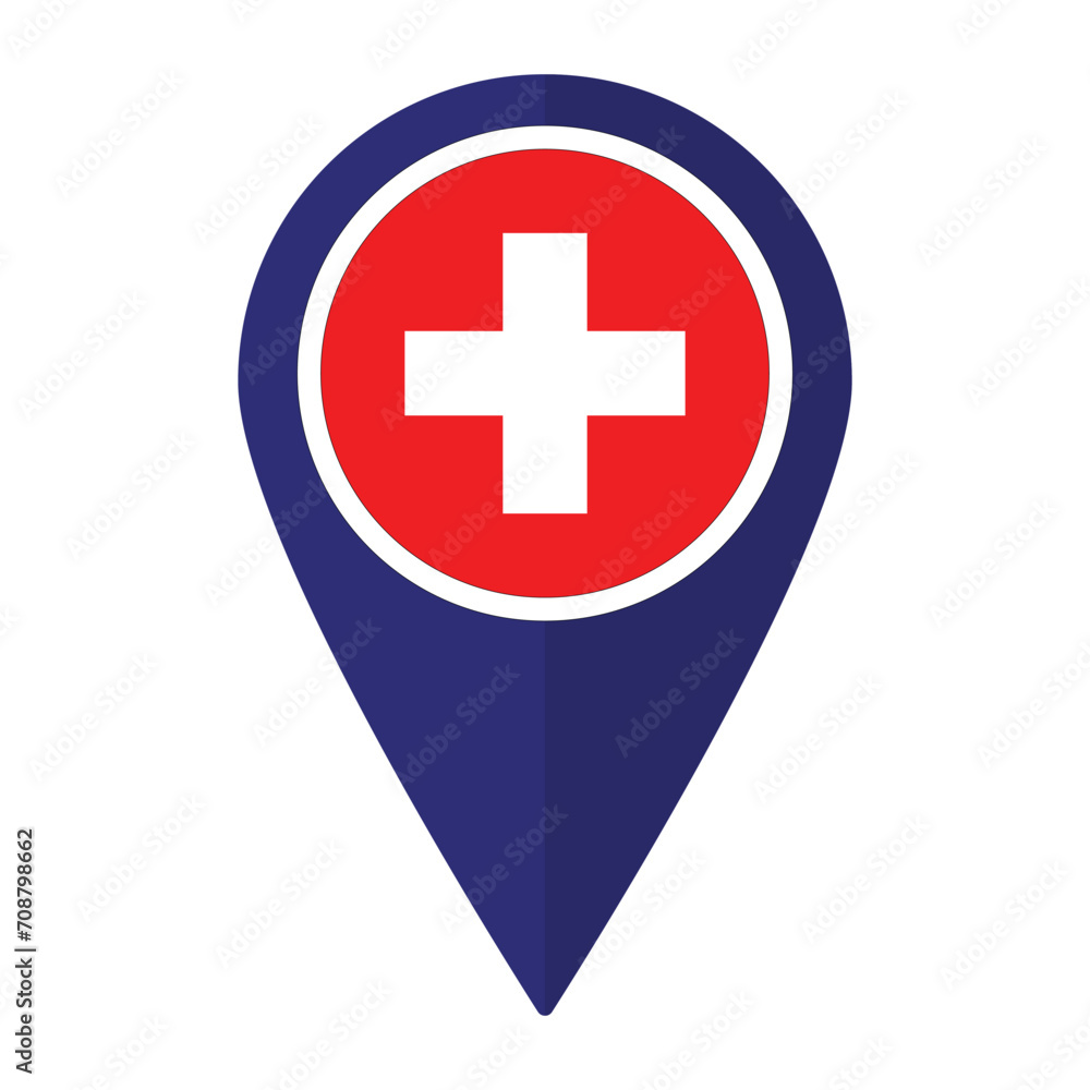 Fototapeta premium Switzerland flag on map pinpoint icon isolated. Flag of Switzerland