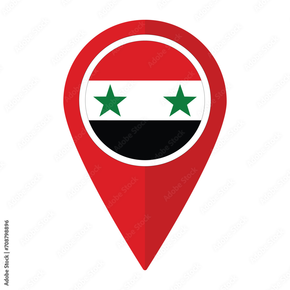 Syria flag on map pinpoint icon isolated. Flag of Syria Syria flag on map pinpoint icon isolated. Flag of Syria