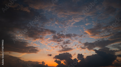 Sunset clouds are gathering. Panoramic sunrise or sunset sky with clouds. Sunset Sky on Twilight in the Evening with Sunset. Cloud Nature Sky Backgrounds. Sky Sunrise, Dusk clouds.