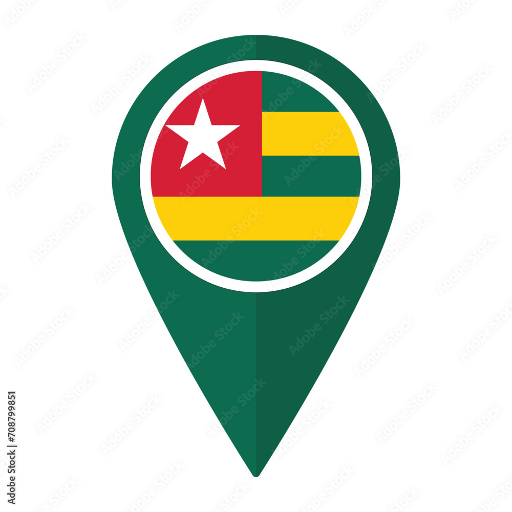 Togo flag on map pinpoint icon isolated. Flag of Togo Togo flag on map pinpoint icon isolated. Flag of Togo