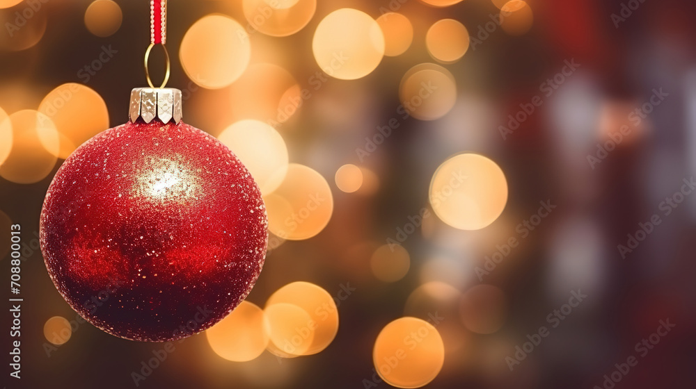 Fototapeta premium Christmas celebrate bokeh background shiny red gold color decorating ball