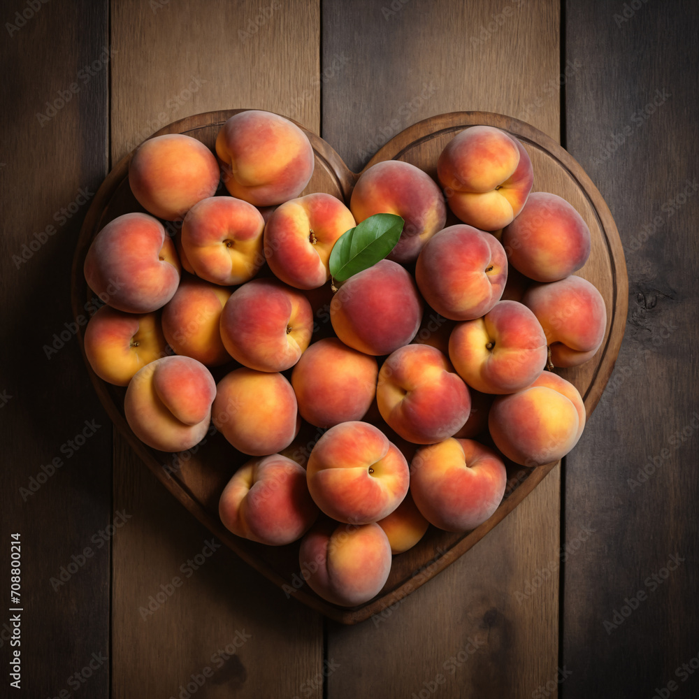 Heart-shaped dish with peaches.