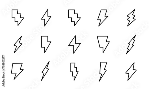 雷のアイコンセット/稲妻/稲光/充電/電気/放電/イラスト/ベクター