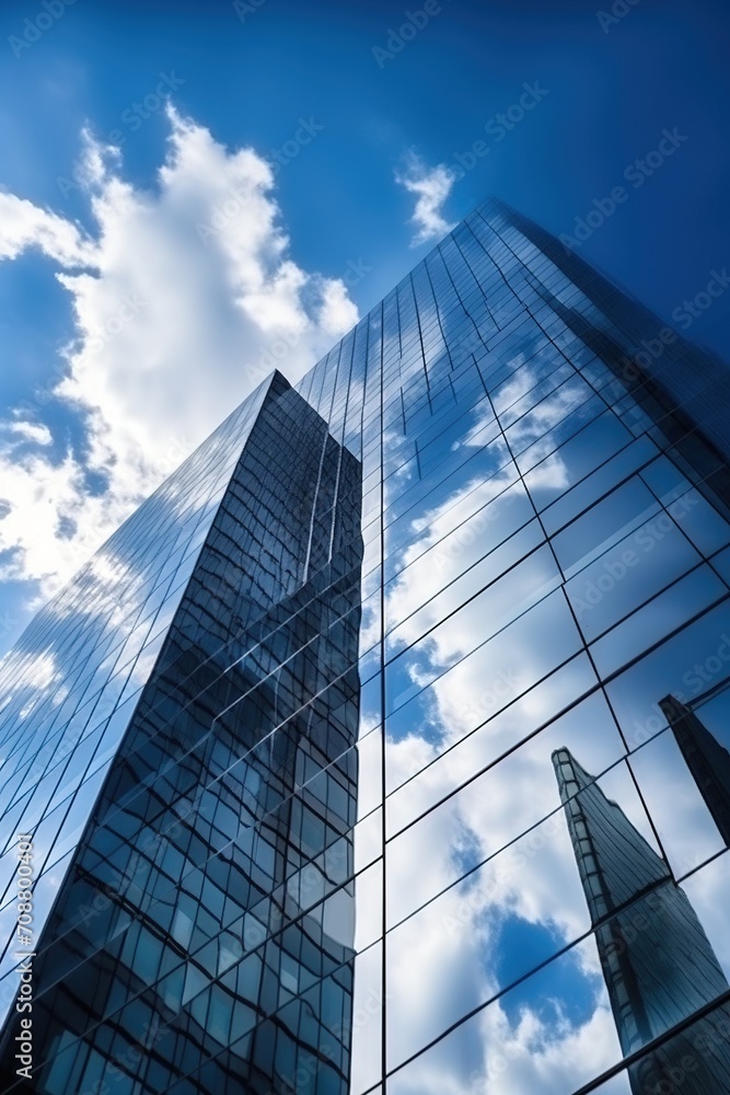 Blue glass skyscraper reflecting clouds Blue glass skyscraper reflecting clouds