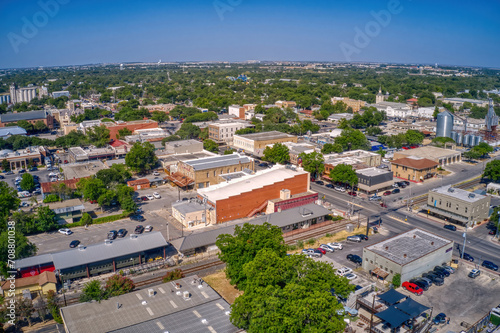 Fototapeta Naklejka Na Ścianę i Meble -  Aerial View of New Braunfels, Texas during Summer