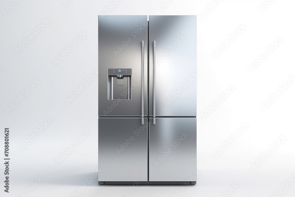 Modern Kitchen Appliance: Stainless Steel Refrigerator, Cool and Fresh, Isolated on White Background Modern Kitchen Appliance: Stainless Steel Refrigerator, Cool and Fresh, Isolated on White Background