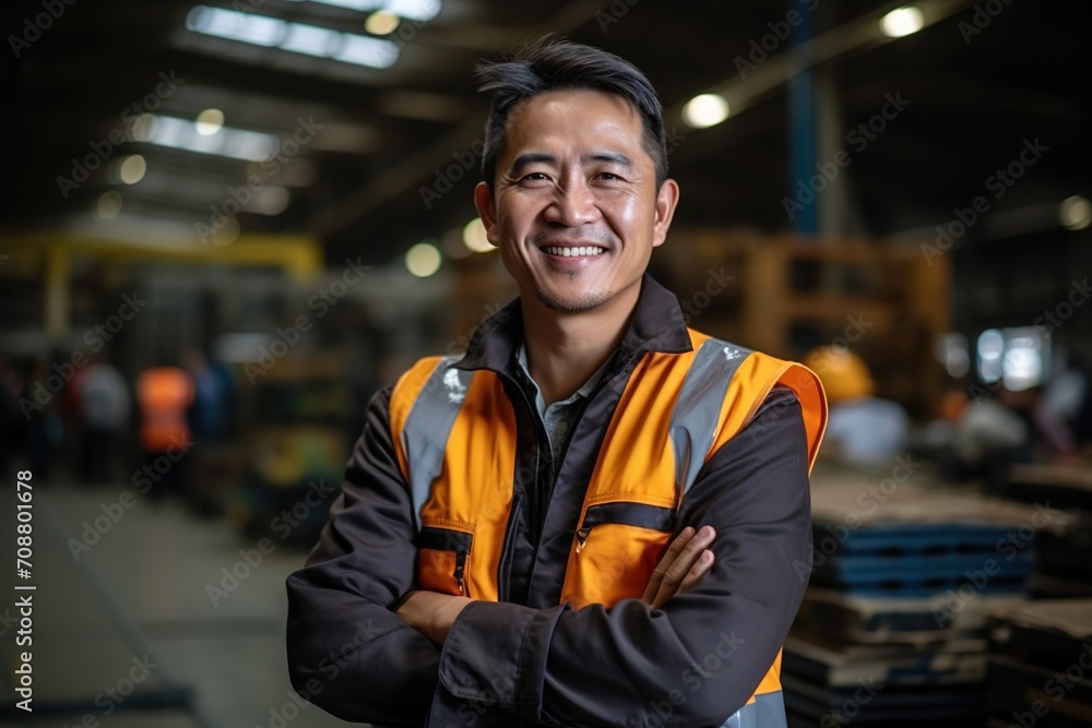 Portrait of a smiling Asian man in a factory Portrait of a smiling Asian man in a factory
