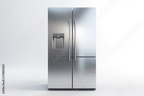 Modern Kitchen Appliance: Stainless Steel Refrigerator, Cool and Fresh, Isolated on White Background photo