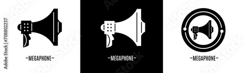 Megaphone logo set. Collection of black and white logos. Stock vector.
