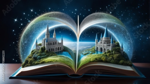magical fantasy world inside of a book, concept of knowledge