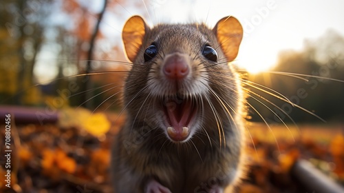 Close-up of a rat with its mouth open photo