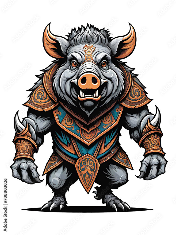Wild boar mascot with armor costume design illustration on transparent background Wild boar mascot with armor costume design illustration on transparent background