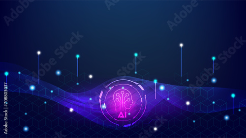 Technology abstract lines and dots Artificial Intelligence(AI) background concept with chatbot, Machine learning, digital Brain future technology.  Vector Illustration eps10