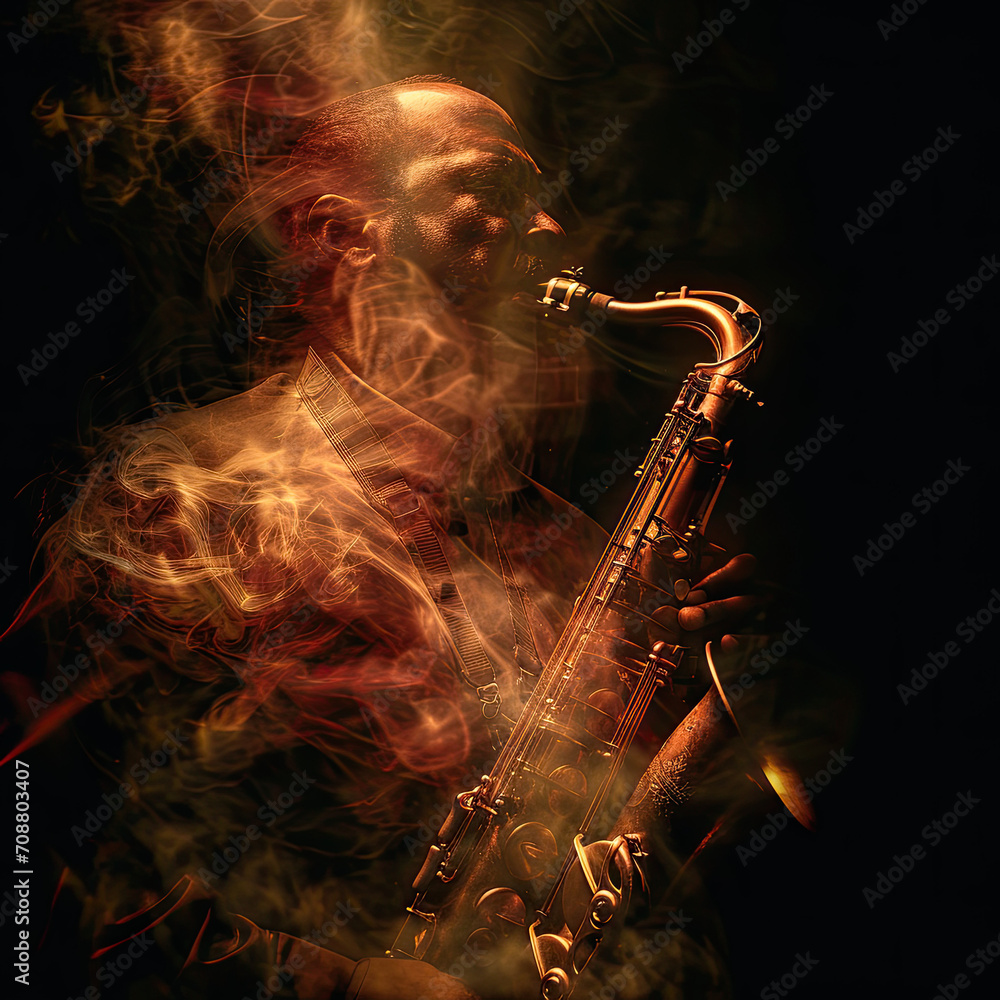 Obraz premium Soulful Tunes: Double Exposure of a Jazz Musician