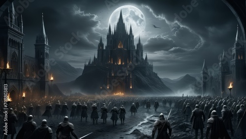 illustration of an epic fantasy battlefield with dark atmosphere