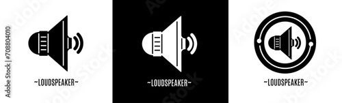 Loudspeaker logo set. Collection of black and white logos. Stock vector.