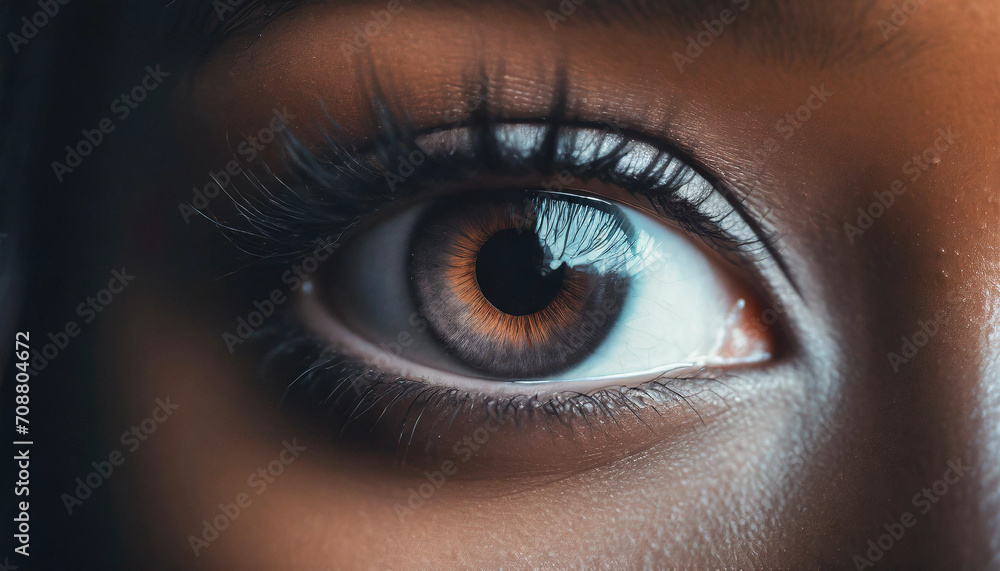 Brown eye, female, close-up, enlargement