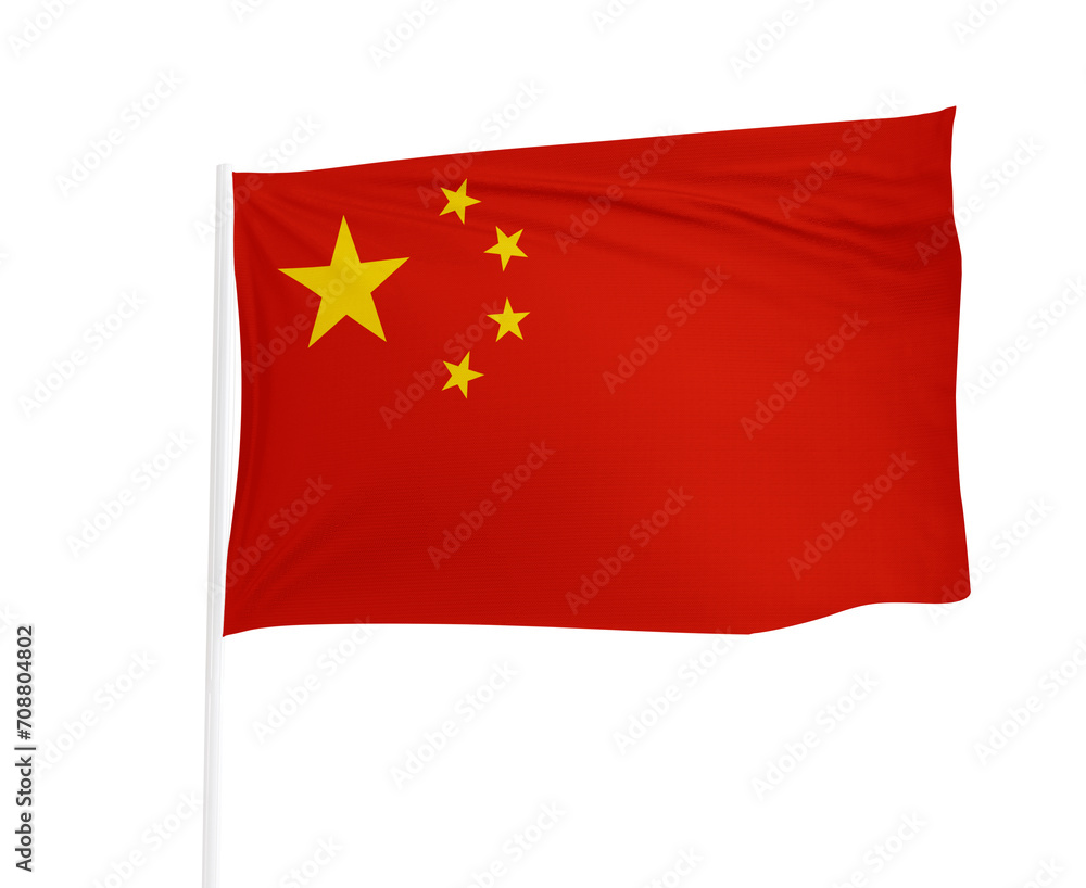 Waving flag of China in white background. China flag on flagpole for independence day. Waving flag of China in white background. China flag on flagpole for independence day.