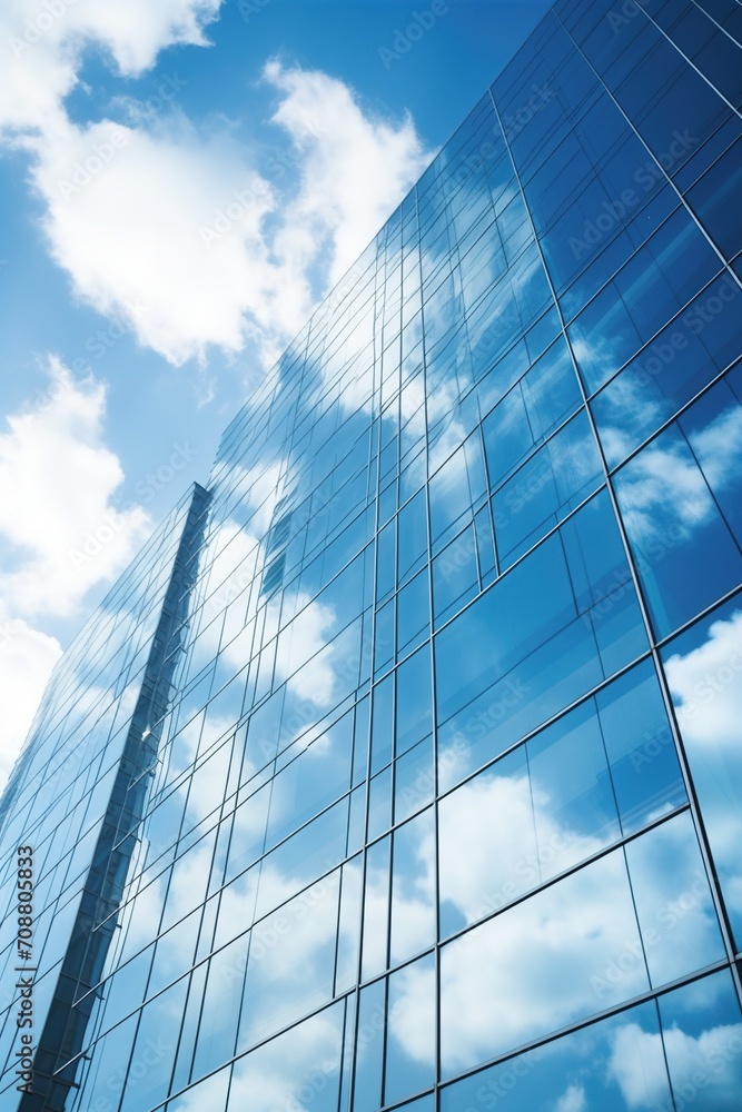 Blue glass skyscraper reflecting clouds Blue glass skyscraper reflecting clouds