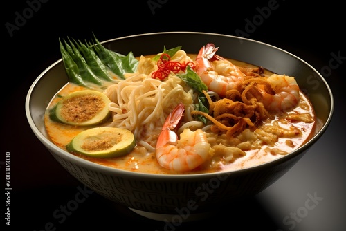 Laksa, a spicy noodle soup with a coconut milk base