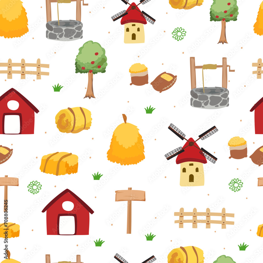 Naklejka premium Farm seamless pattern background.