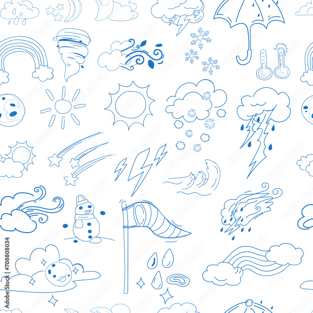 Hand drawn weather seamless pattern background. Vector illustration.