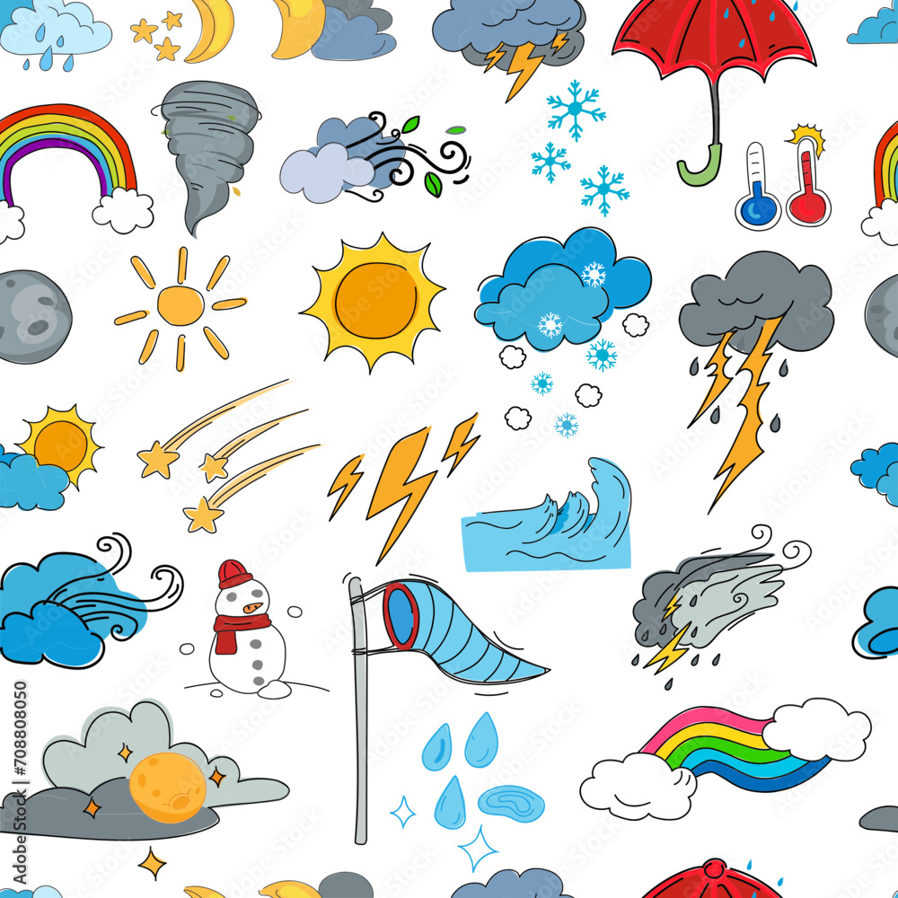 Naklejka premium Weather seamless pattern background. Vector illustration.