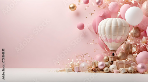 Balloon and leaves wallpaper, Copy space for celebration, Festive backdrop design, Colorful balloon illustration, Event decoration concept, Joyful occasion visuals, Happy moments elements, 