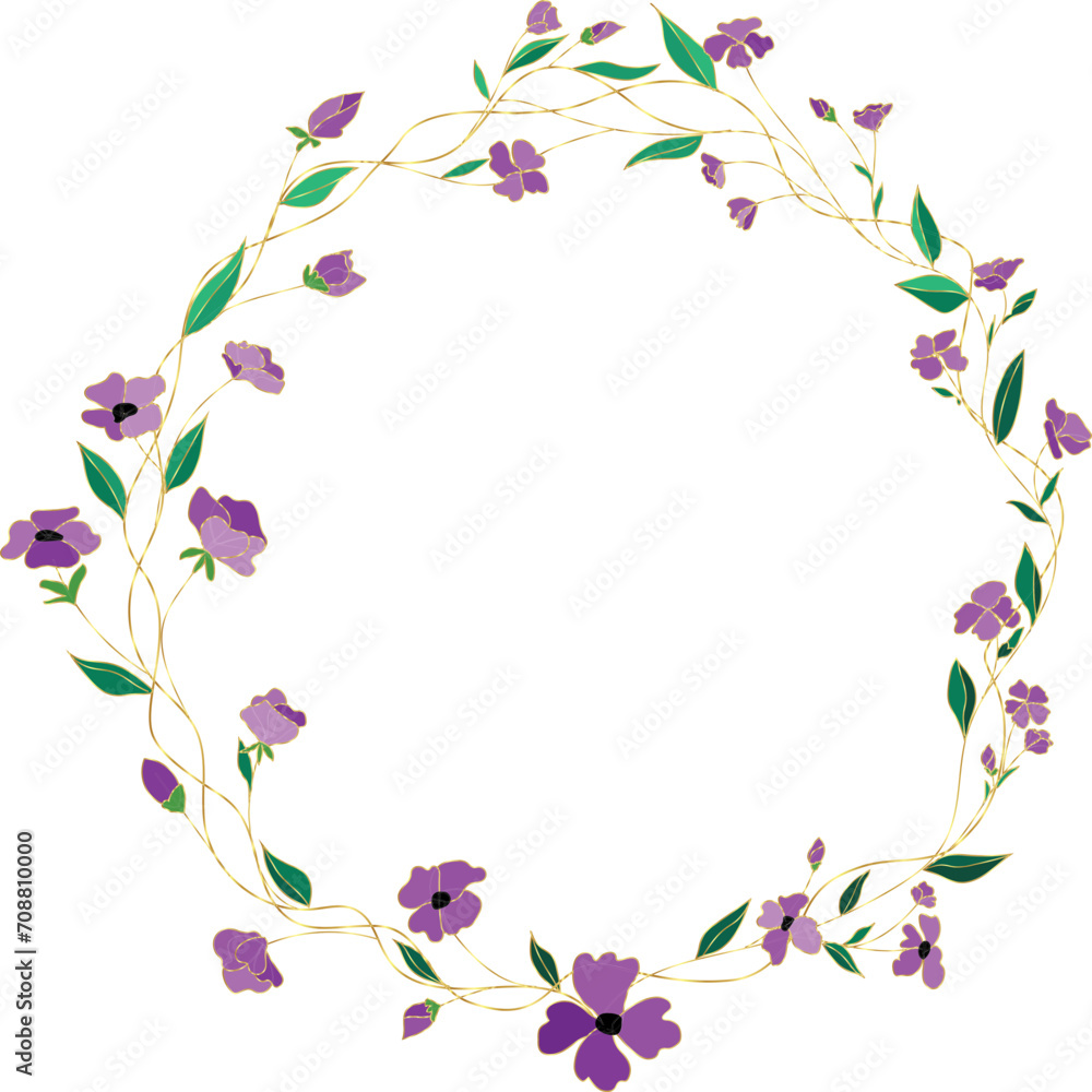 Beautiful flower wreath illustration on transparent background.