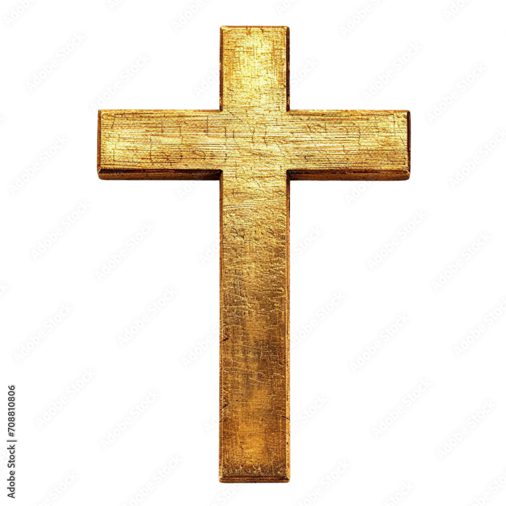 Isolated crucifix or cross symbol gold texture style on white background 